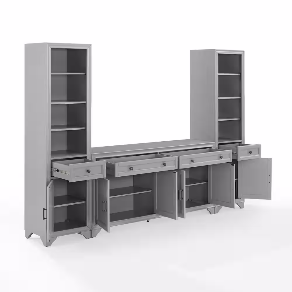 CROSLEY FURNITURE Tara 97 in. Gray Entertainment Center with 4-Drawers Fits TV's up to 65 in. with Bookshelves