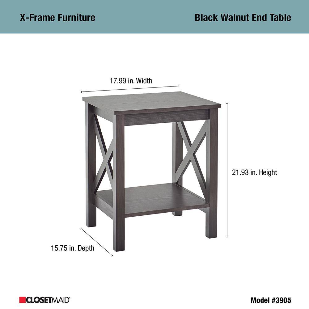 ClosetMaid X-Frame 2-Tier 21.9 in. H x 17.9 in. W x 15.7 in. D Laminated Wood End Table Shelving Unit in Black Walnut
