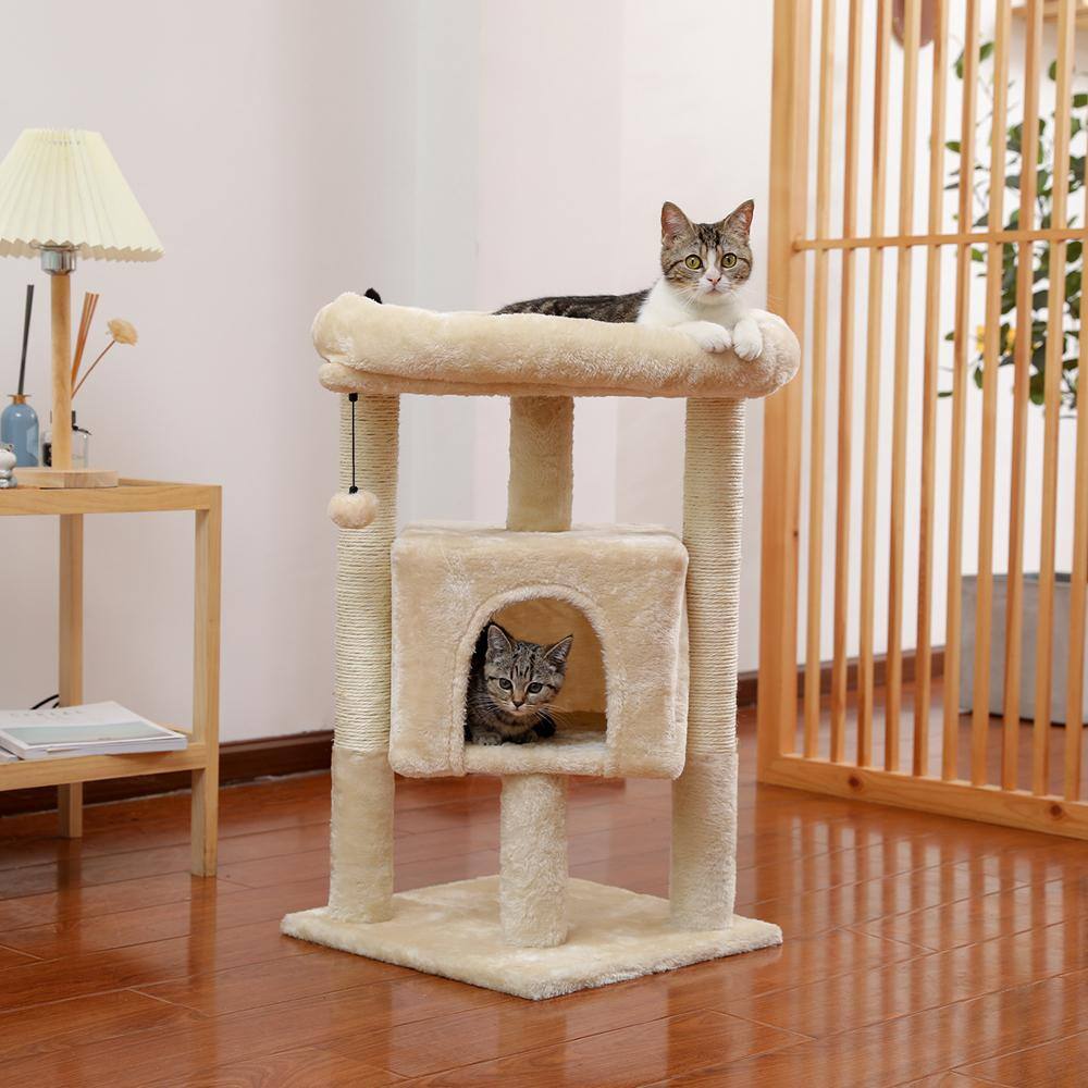Foobrues 28.40 in. H Cat Scratching Posts and Trees with Condos and Spacious Perch in Beige