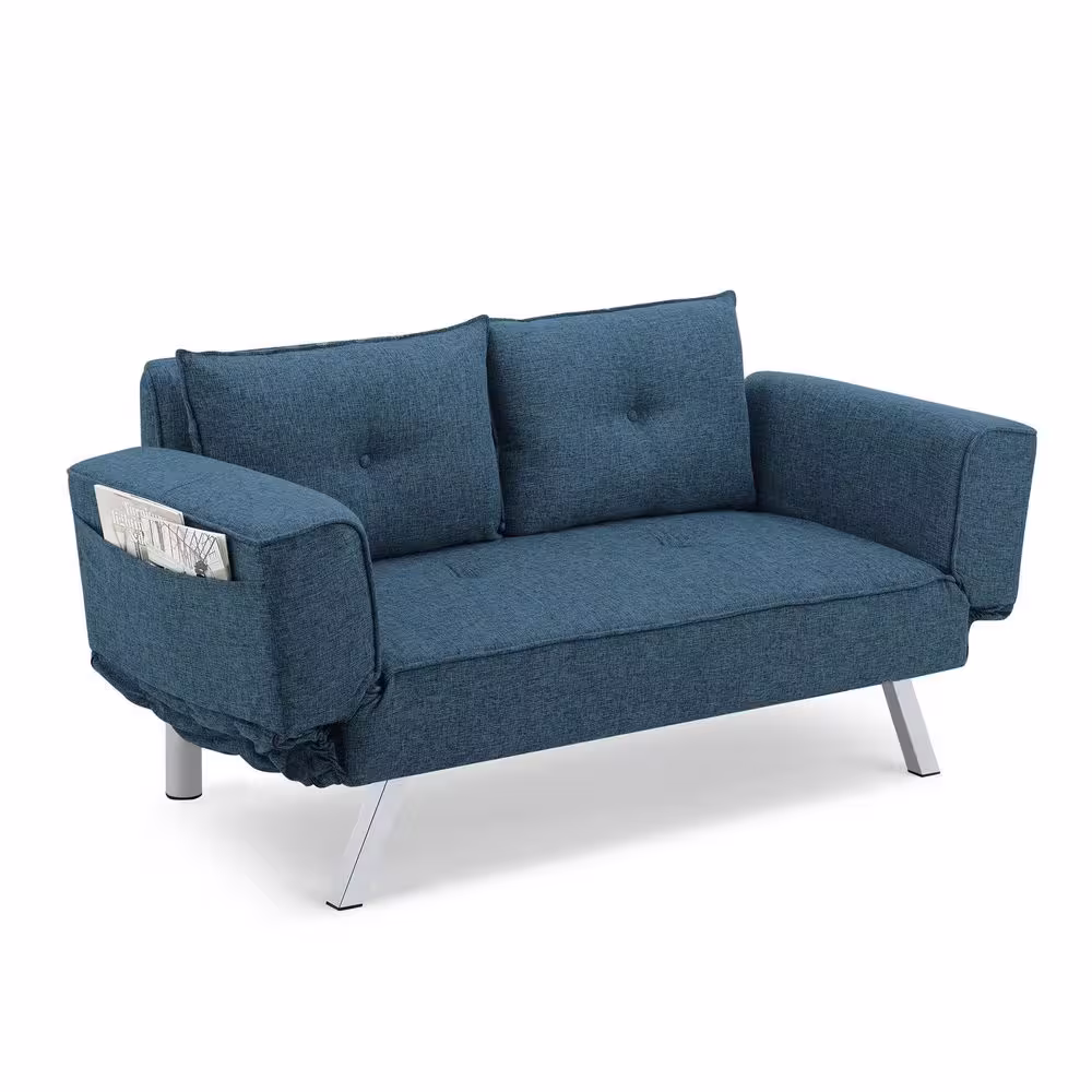 Lifestyle Solutions Marvin Collection 58.3 in. W Square Arm Polyester Modern Rectangle Convertible Sofa in Blue
