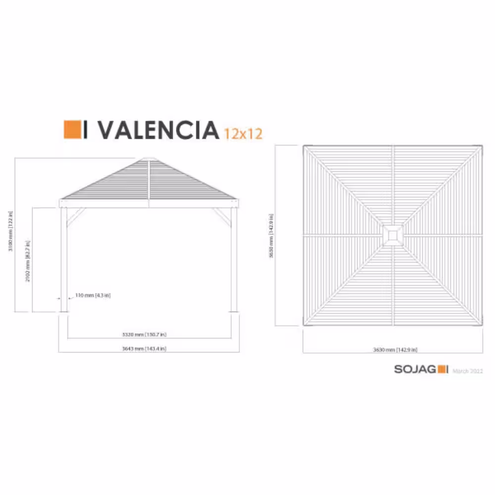 Sojag Valencia 12 ft. x 12 ft. Wood Effect Rustproof Aluminum Framed Gazebo