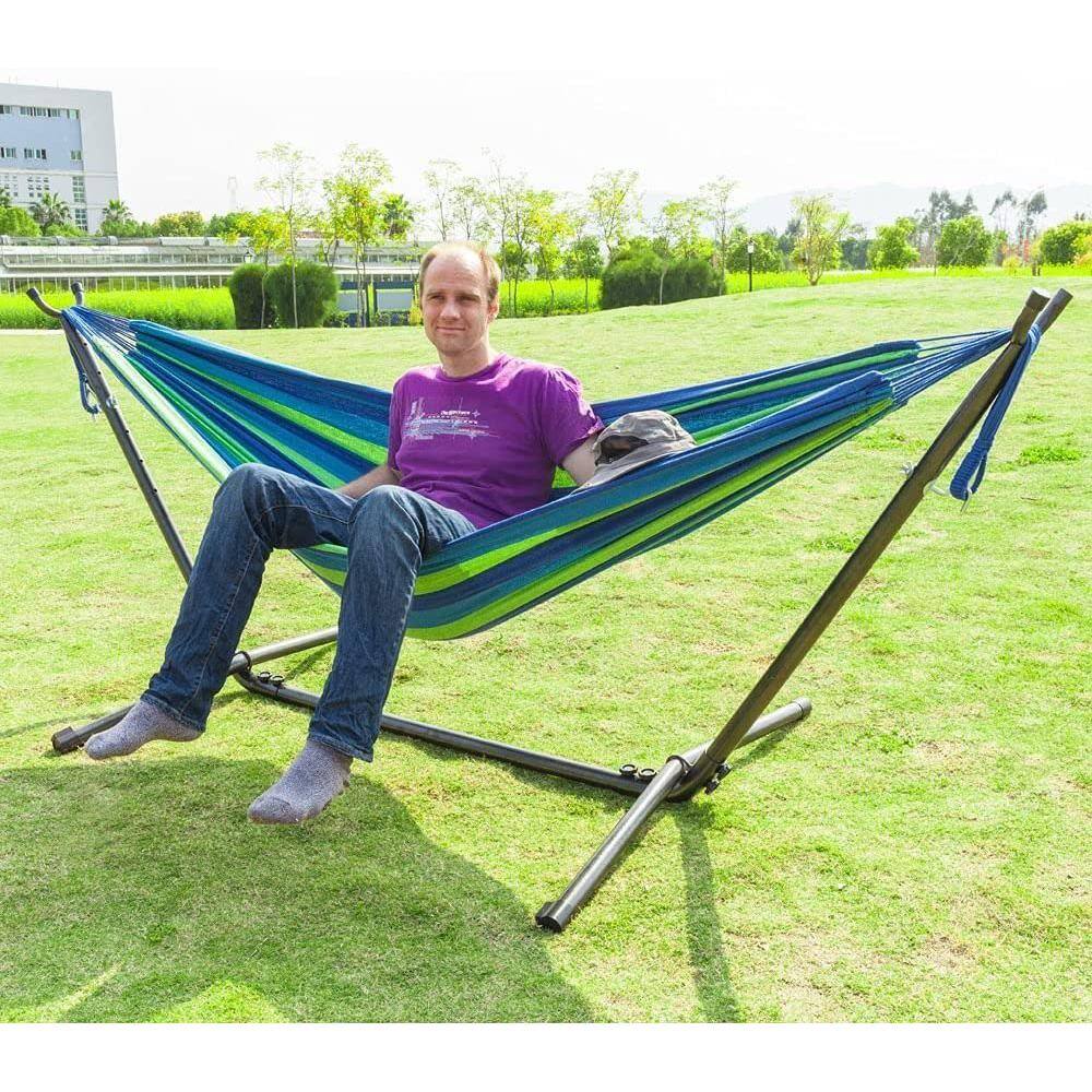 None 9 ft. Metal Heavy-Duty Hammock Stand Only in Black
