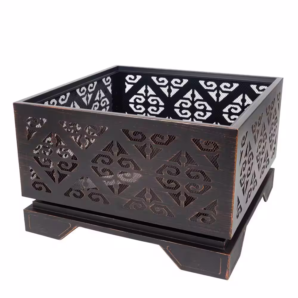 Pleasant Hearth Vienna 26 in. W x 26 in. H Square Steel Wood Burning Rubbed Bronze Fire Pit