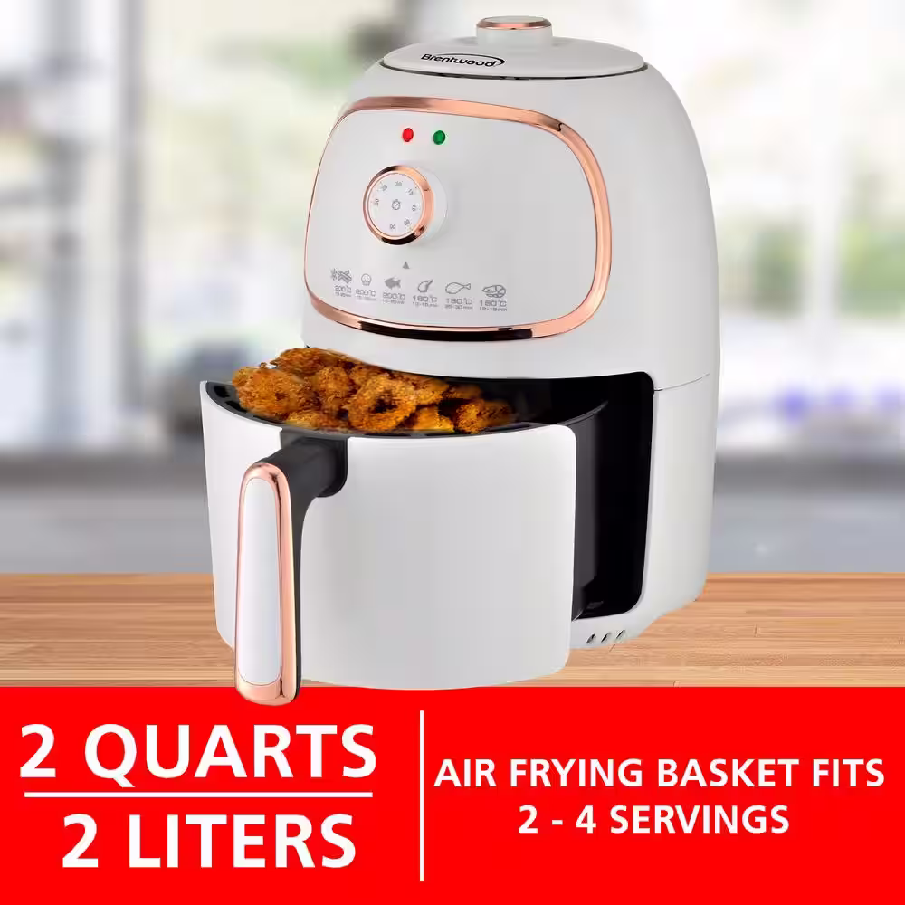 Brentwood 2 Qt. White Small Electric Air Fryer with Timer and Temp Control