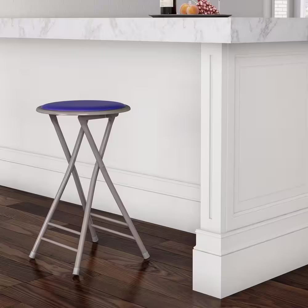 Trademark Home 24 in. Royal Blue Heavy-Duty Padded Round Folding Bar Stool