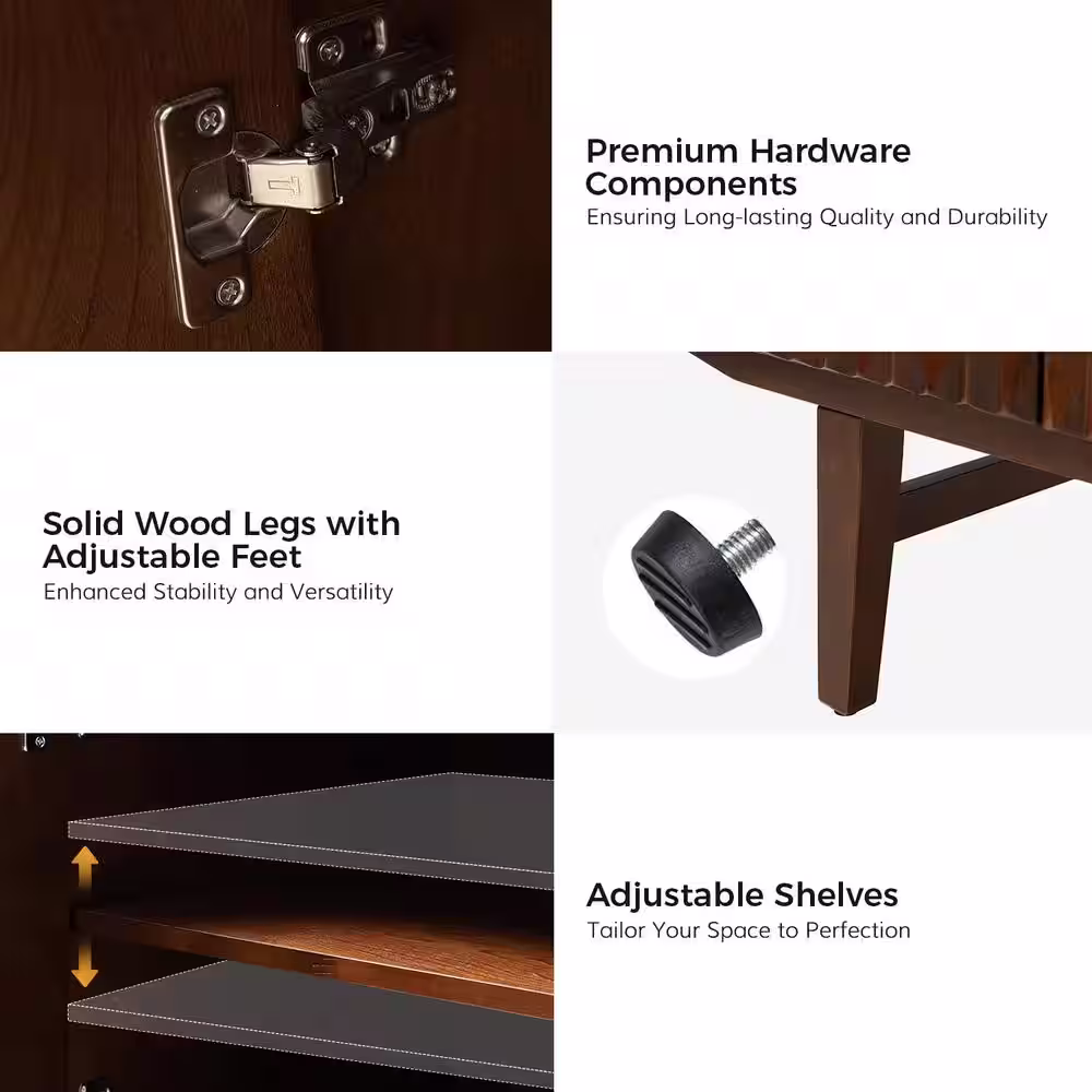 JAYDEN CREATION Janice Mid-century Modern Walnut Wooden 54 in. Wide Sideboard with Adjustable Shelf and Adjustable Legs