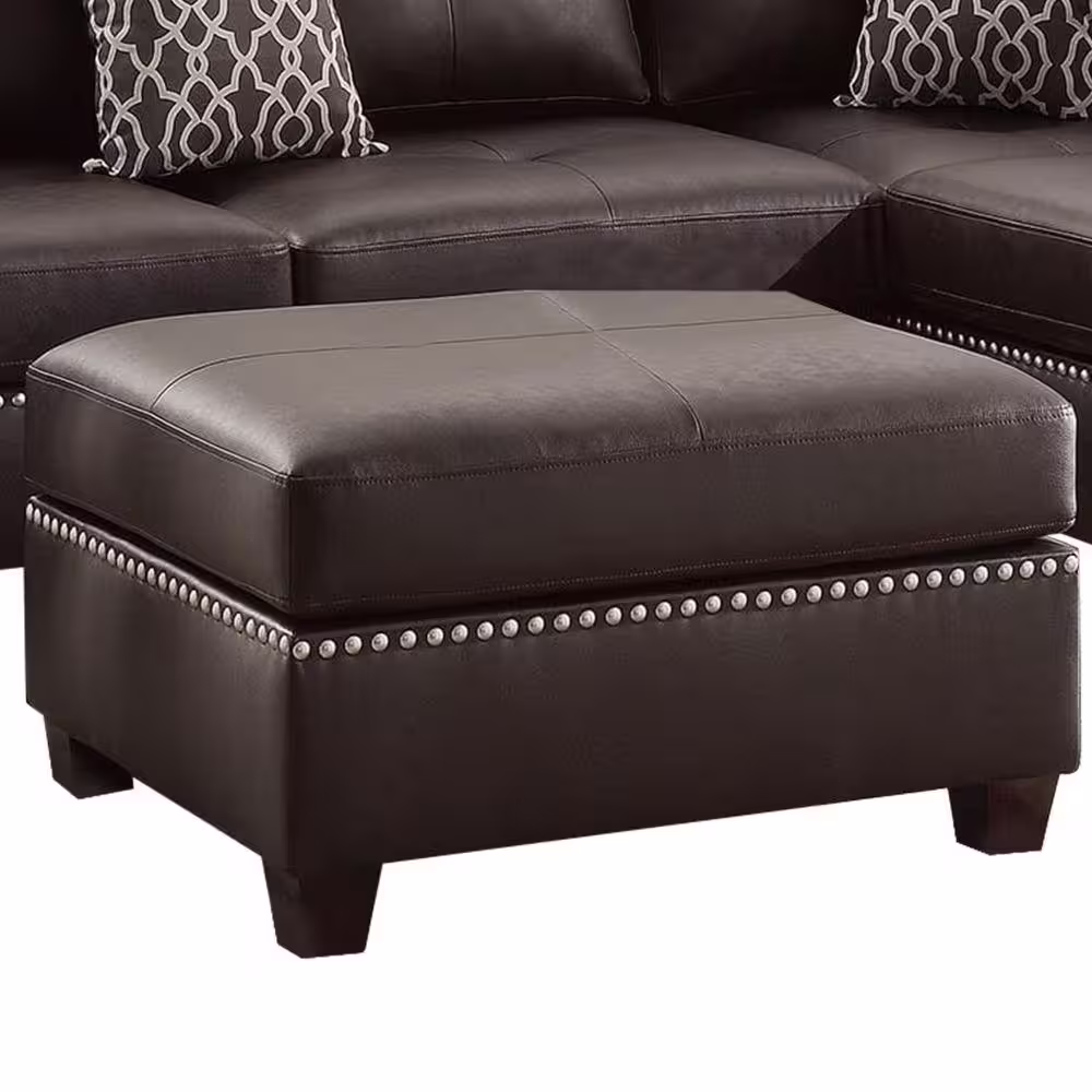 Benjara 3-Piece Brown Faux Leather 4-Seater L-Shaped Sectional Sofa with Wood Legs