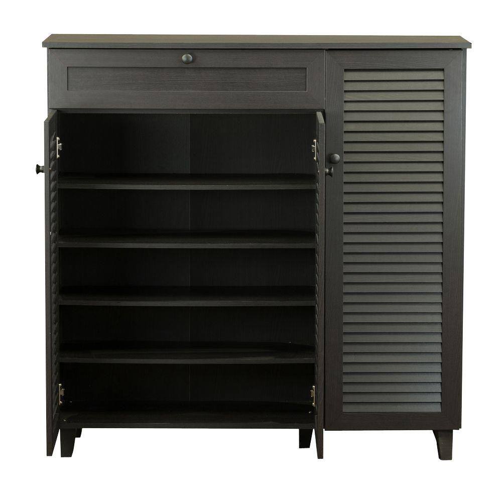 Baxton Studio Pocillo 45 in. H x 45.25 in. W Espresso Brown Wood Shoe Storage Cabine