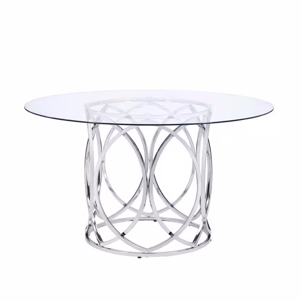 Picket House Furnishings Marcy 53 in. Round Dining Table in Glass/Chrome