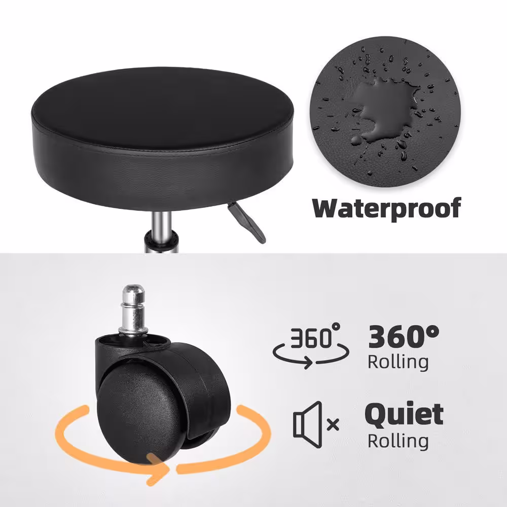 None Black PU Leather Seat Adjustable Swivel Salon Bar Stool Hydraulic Rolling Chair