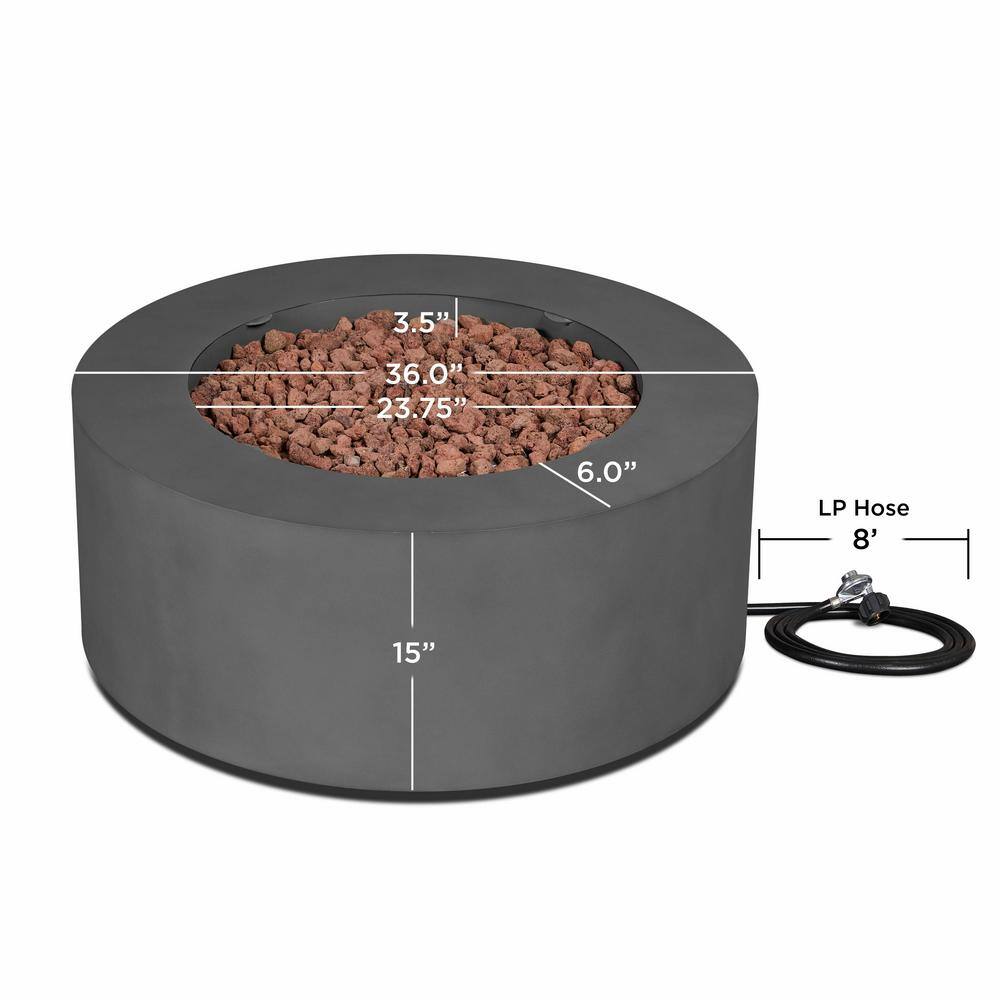 Real Flame Aegean 36 in. W X 15 in. H Round Powder Coated Steel Liquid Propane Fire Pit in Weathered Slate with NG Conversion Kit