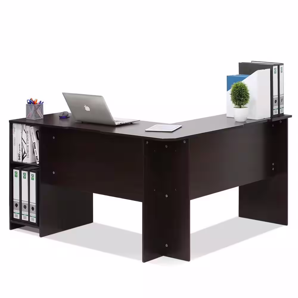 Furinno 54 in. L-Shaped Espresso Computer Desk with Shelves