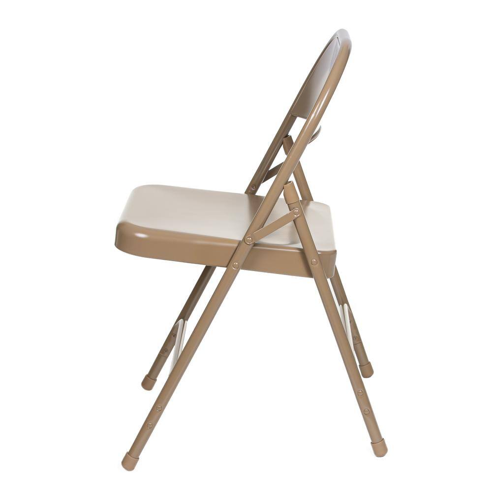 None Bernadine Round-Backed Card Table Folding Chair with Metal Seat, Beige, Pack of 4