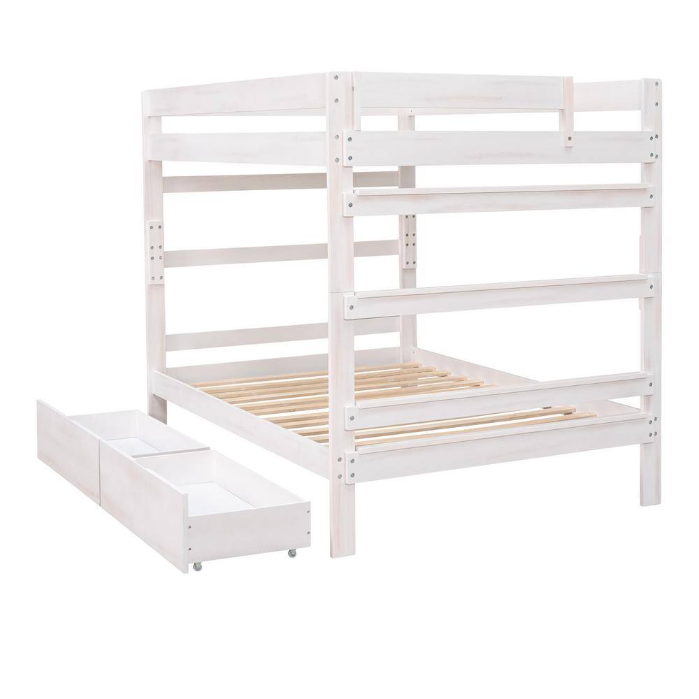 Harper & Bright Designs White Full Over Full Wood Bunk Bed with 2-Drawers