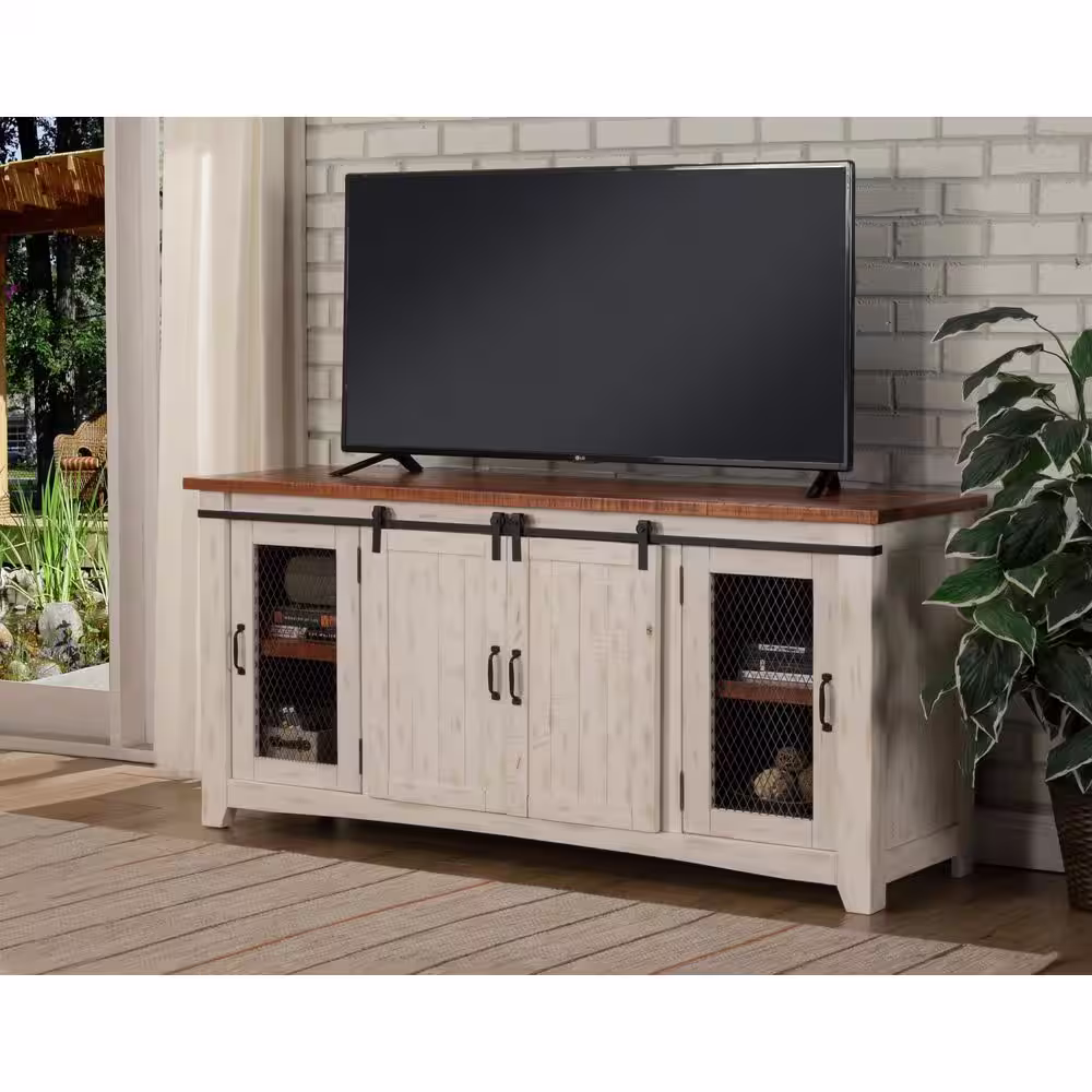 Martin Svensson Home Toas White Metal TV Stand Fits TVs Up to 70 in. with Adjustable Shelves