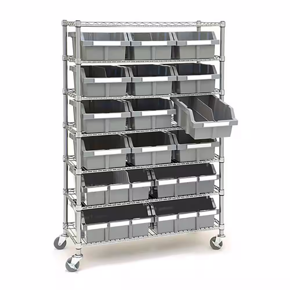 Seville Classics Commercial Gray 7-Tier 16-Bin Rack NSF Garage Storage Shelving Unit 36 in. W x 56 in. H x 14 in. D