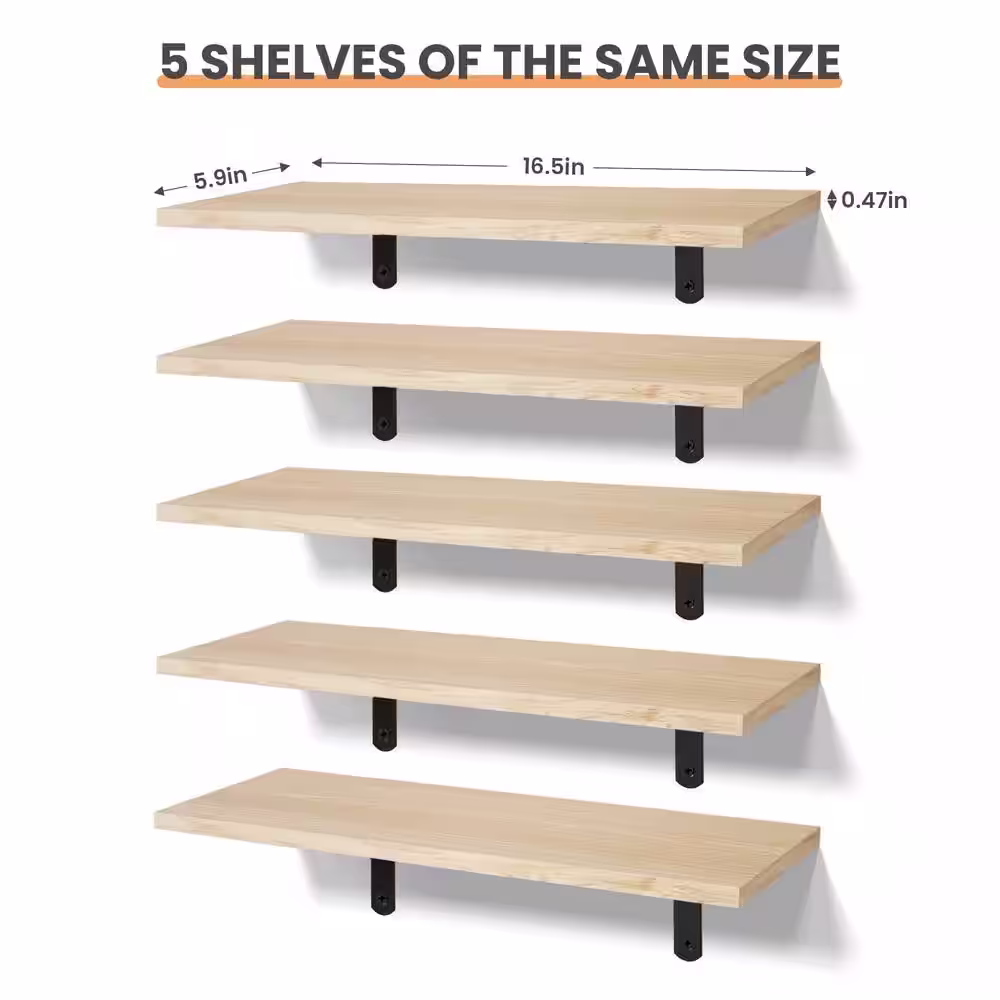None 16.5 in. W x 5.9 in. D Floating Shelves for Wall Decor Storage Wall Mounted Shelves Set of 5 Decorative Wall Shelf