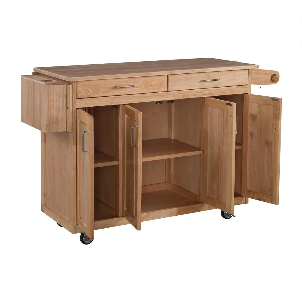 HOMESTYLES Natural Wood Kitchen Cart with Breakfast Bar