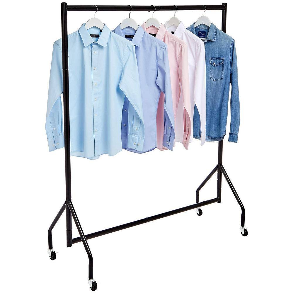 None Black Metal Garment Clothes Rack with Wheels 48 in. W x 60 in. H