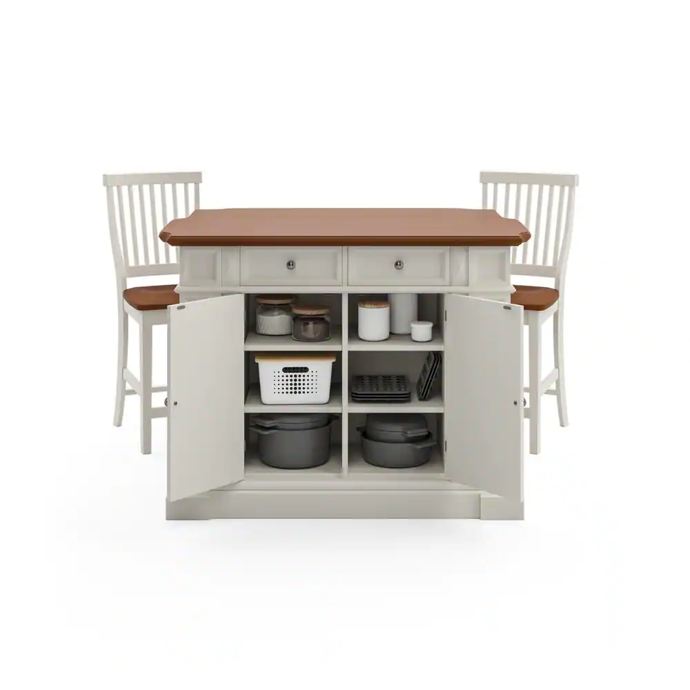HOMESTYLES Americana White Kitchen Island with Seating