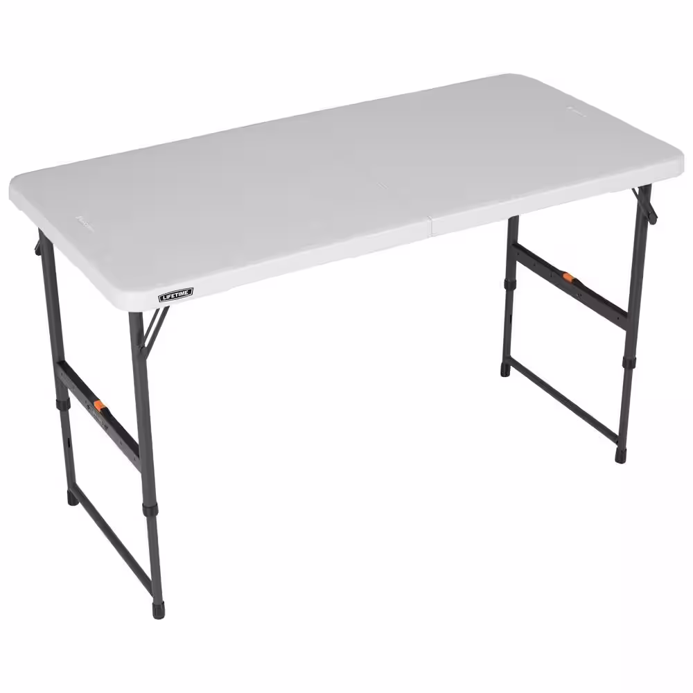Lifetime 4 ft. One Hand Adjustable Height Fold-in-Half Resin Table; Almond