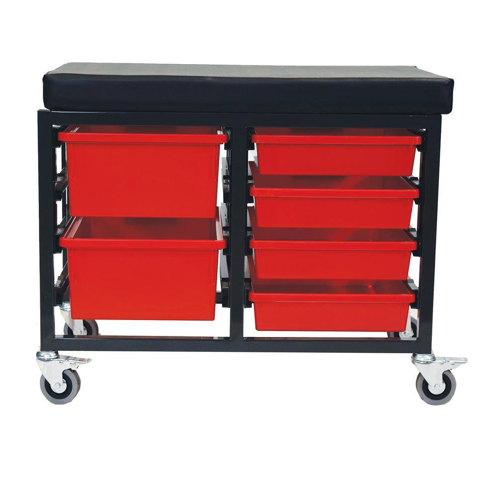 None StorBenchSeat With Cushioned Seat and 6 Storsystem Trays and Bins-Red