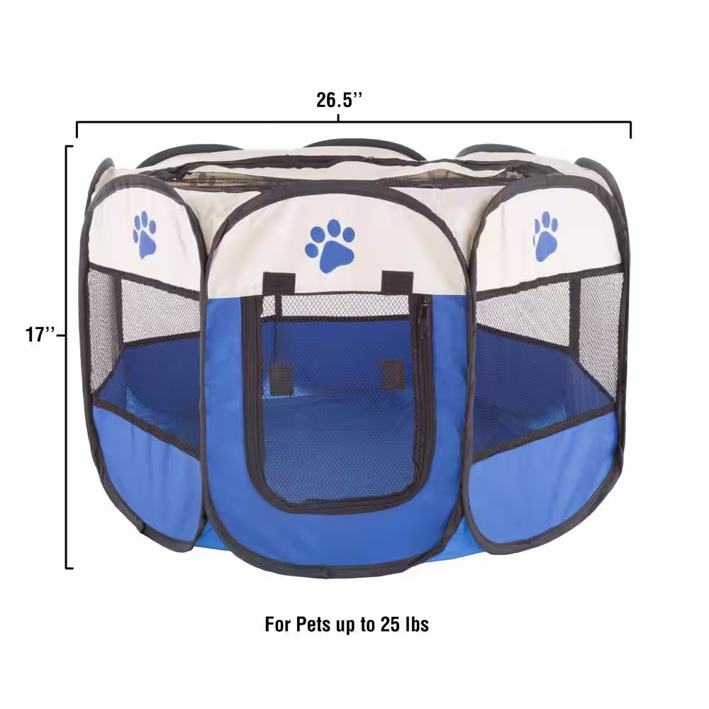 Petmaker 26.5 in. x 26.5 in. Portable Pop Up Pet Play Pen with Carrying Bag in Dark Blue