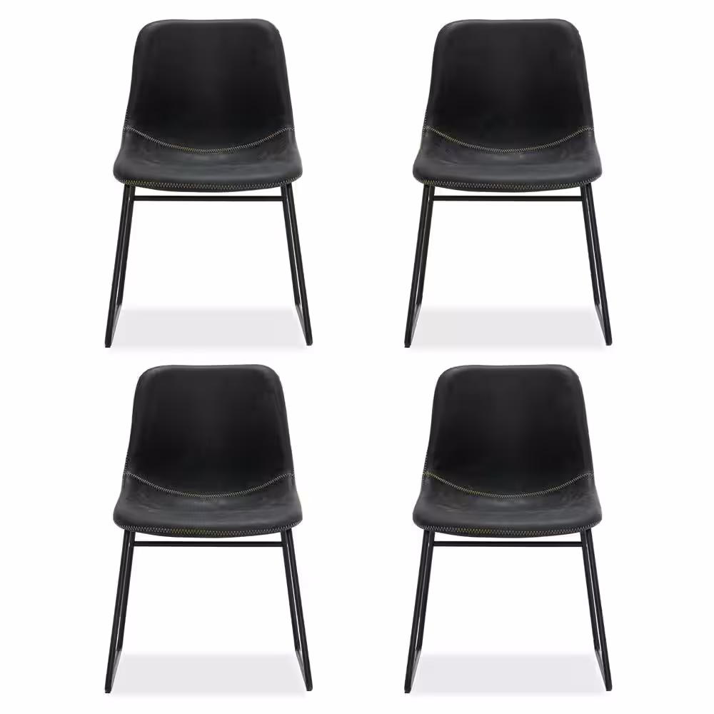 None 18 in. Black Faux Leather Upholstered Dining Chairs with Metal Legs (Set of 4)