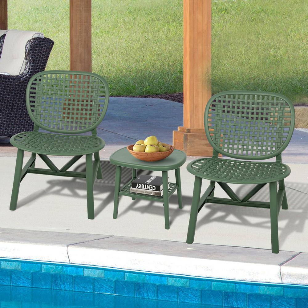 None 3-Piece Composite Outdoor Bistro Patio Table Chair Set All Weather Conversation Bistro Set Outdoor Coffee Table in Green