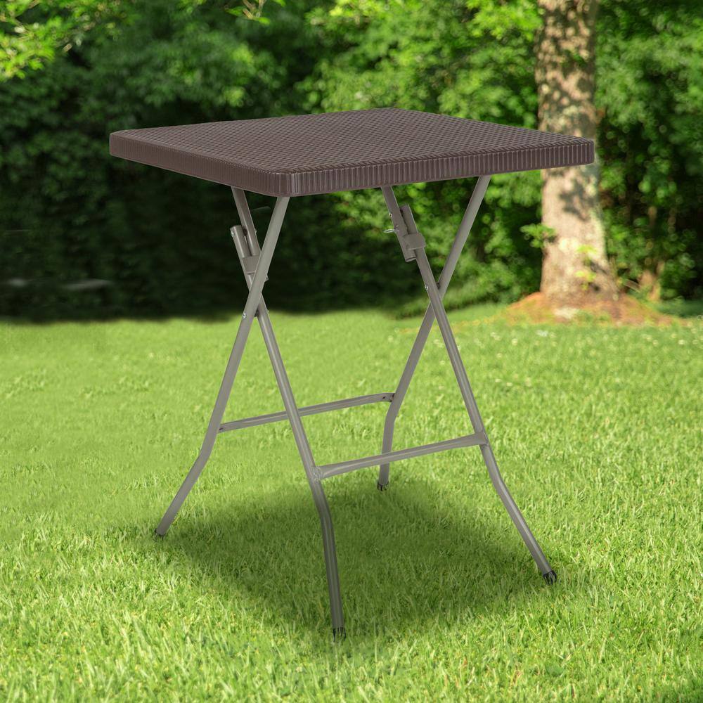 None 23.5 in. Brown Plastic Tabletop Metal Frame Folding Table