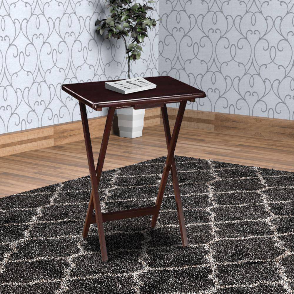 Benjara 14.75 in. W Brown 5-Piece Rectangular Wooden Tray Folding Table Set