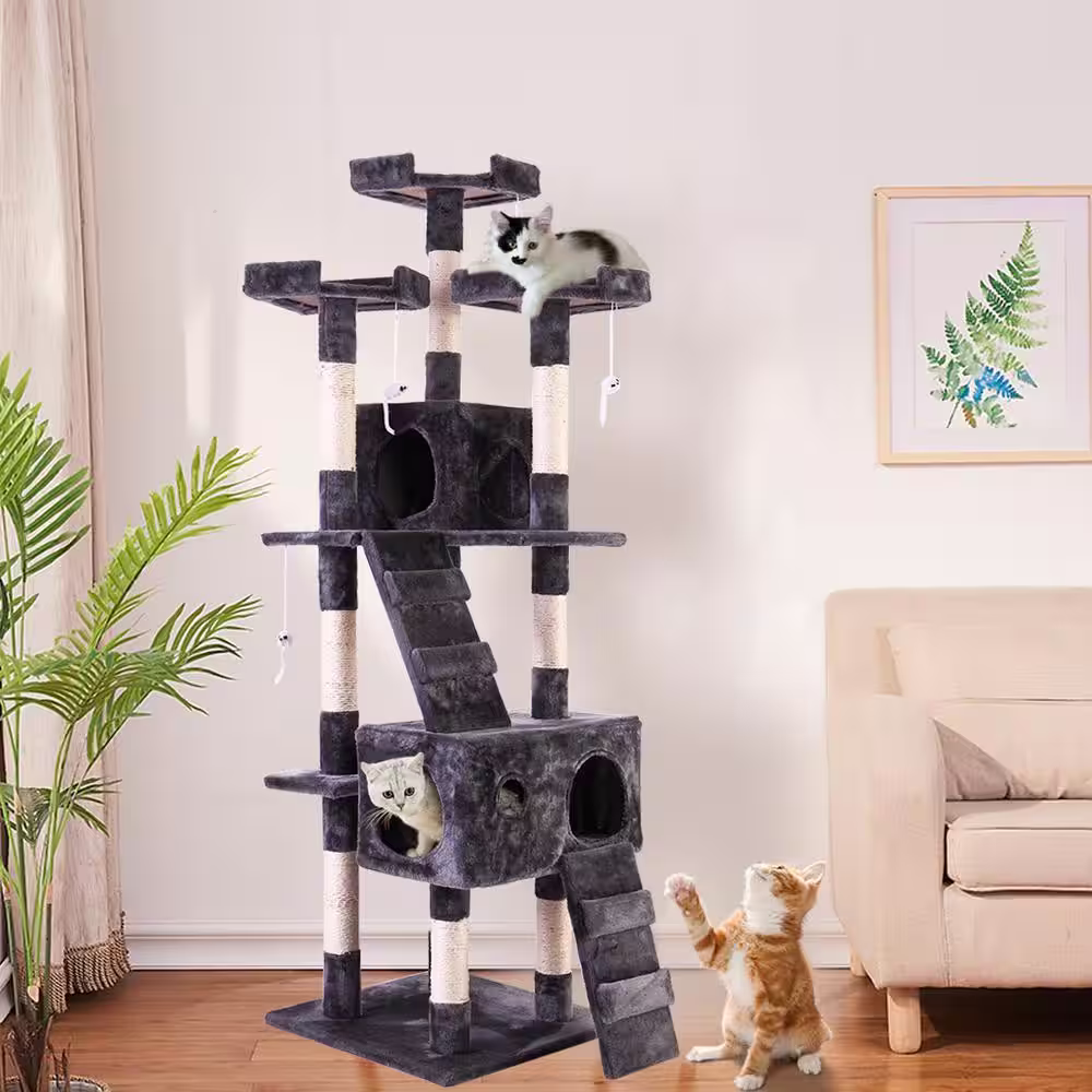 COZIWOW 67 in. H Multi-Level Cat Tree Gray Kitten Condo
