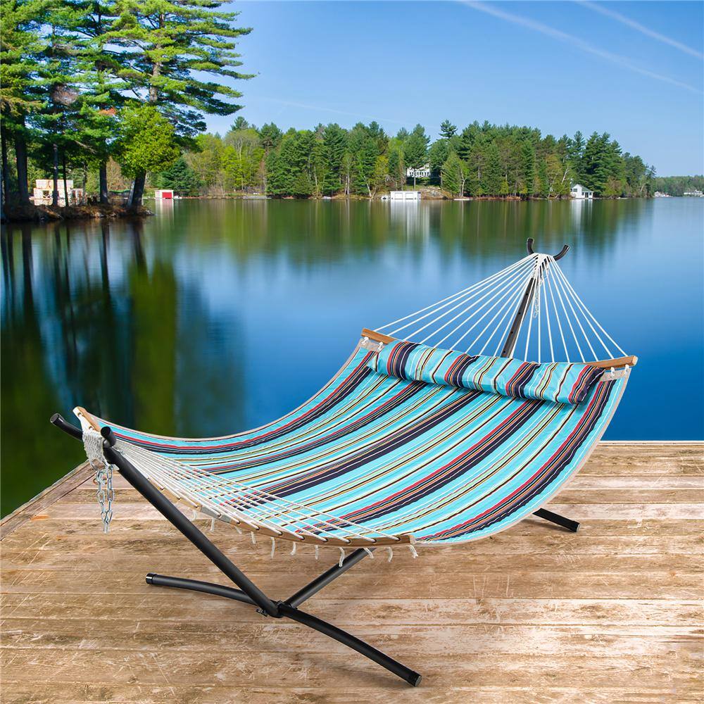 Costway 11 ft. Hammock Chair with Stand Heavy-Duty Portable Carrying Bag Cushion Pillow Blue