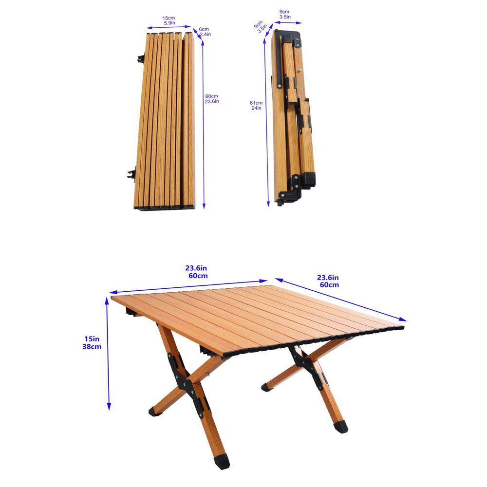 None Brown Square Aluminum Alloy Outdoor Picnic Table with Folding X-Shape Leg