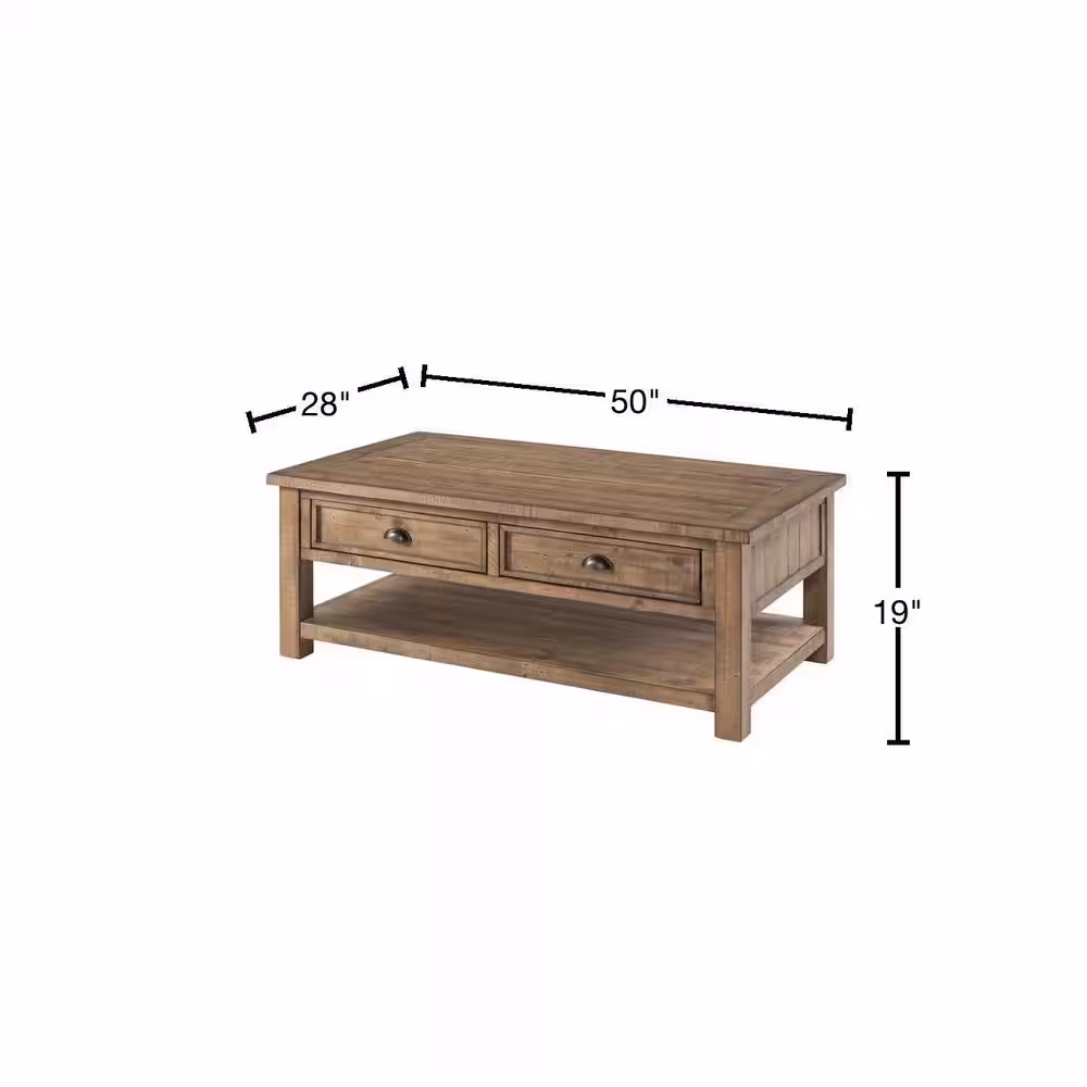 Martin Svensson Home Monterey 50 in. Reclaimed Natural Large Rectangle Wood Coffee Table with Drawers