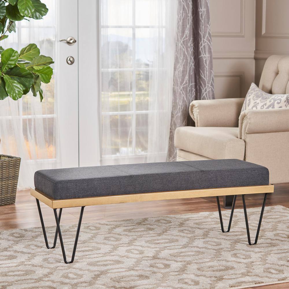 Noble House Elisha Dark Charcoal Bench with Upholstered (16.5 in. x 47.25 in. x 15.75 in.)