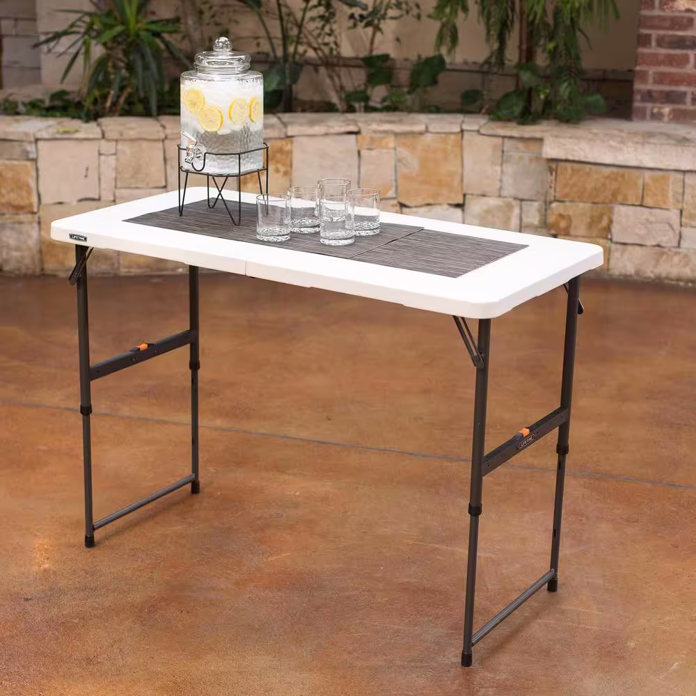 Lifetime 4 ft. One Hand Adjustable Height Fold-in-Half Table Almond