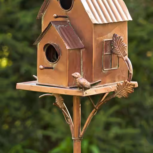 None 75 in. Tall 2 Tier Classic Home Copper Finish Birdhouse Stake Lansdale