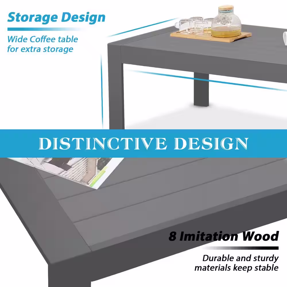 SUNVIVI Grey 4-Piece Aluminum Patio Conversation Set with Dark Grey Cushions