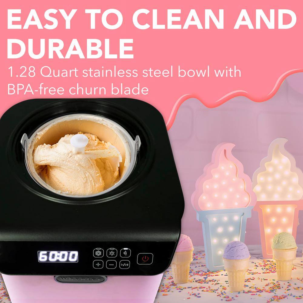 Whynter 1.28 Qt. Compact Upright Automatic Ice Cream Maker with Stainless Steel Bowl Limited Black Pink Edition