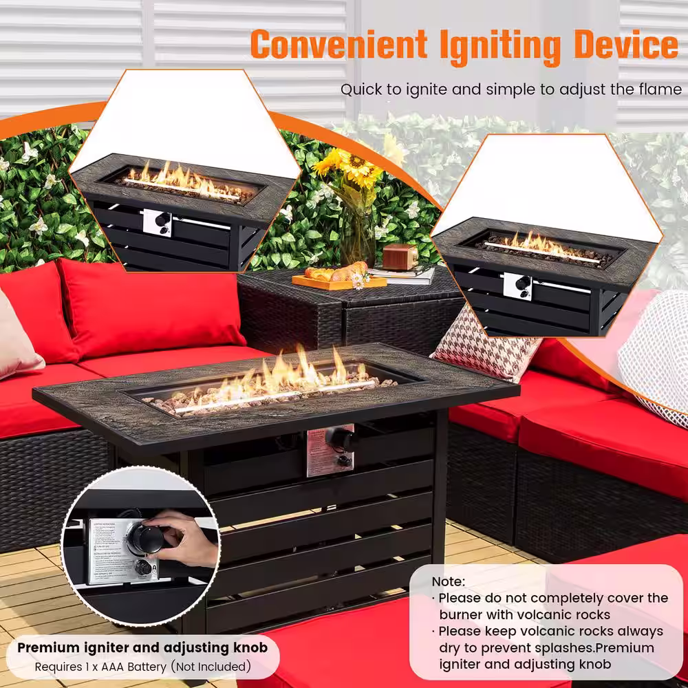 Costway 42 in. Rectangular Metal Propane Fire Pit Table 50,000 BTU W/Lava Rocks and PVC Cover