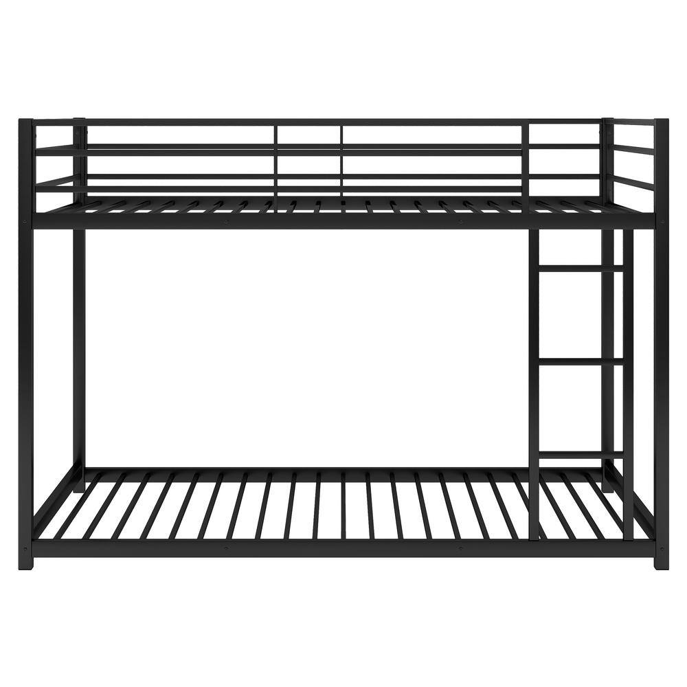 Harper & Bright Designs Black Twin Over Twin Metal Low Bunk Bed with Ladder