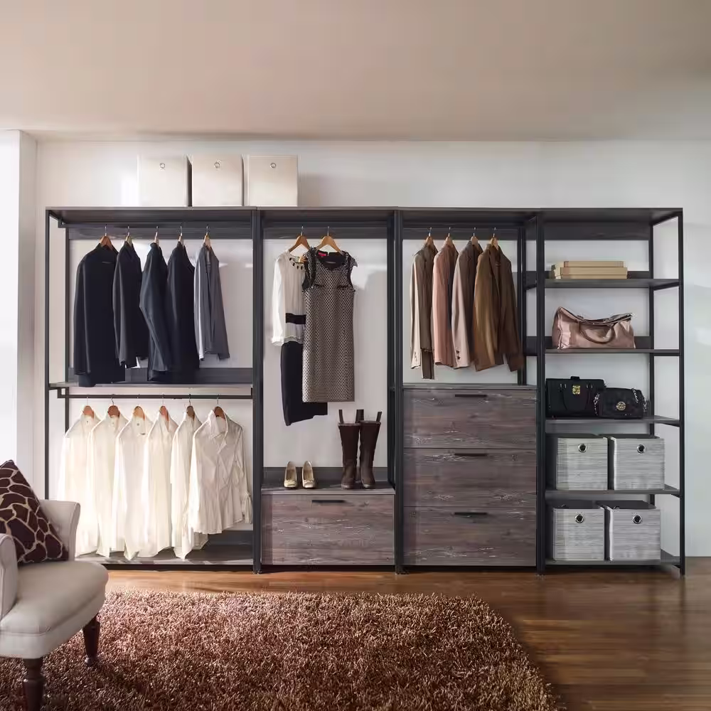 None Monica 32 in. W Rustic Gray Wood Closet System Walk-in Closet With 5 Shelves