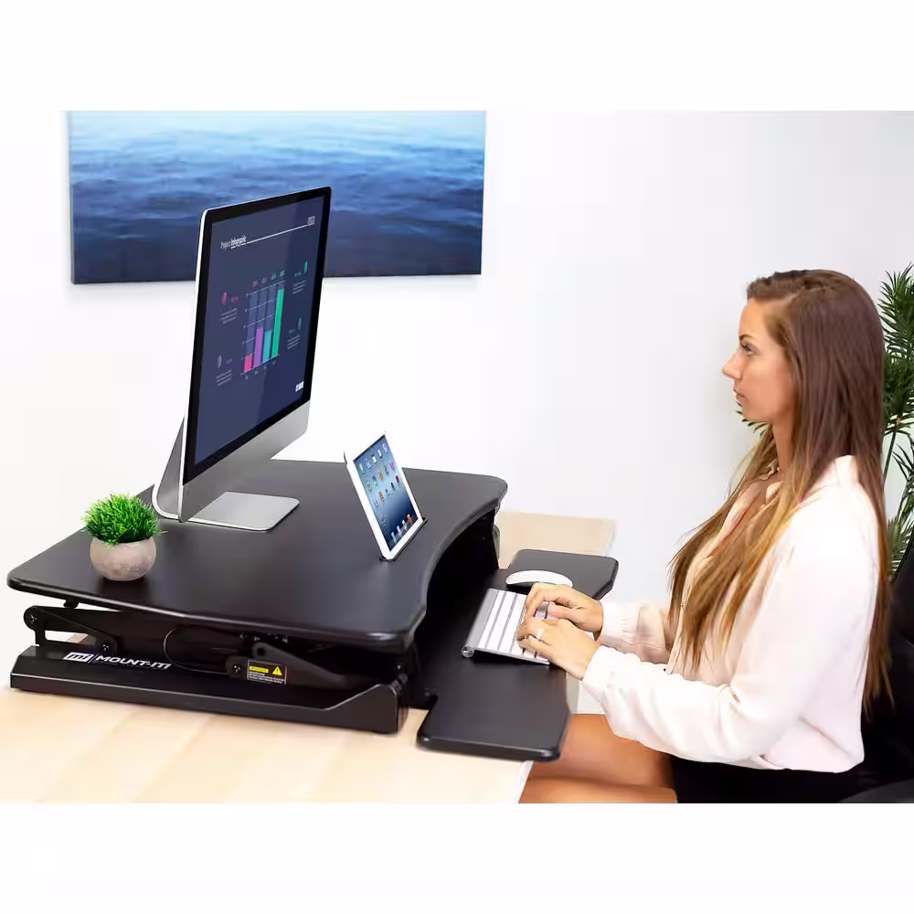 MOUNT-IT! 35.5 in. Black Standing Desk Converter Height Adjustable Large Surface Area