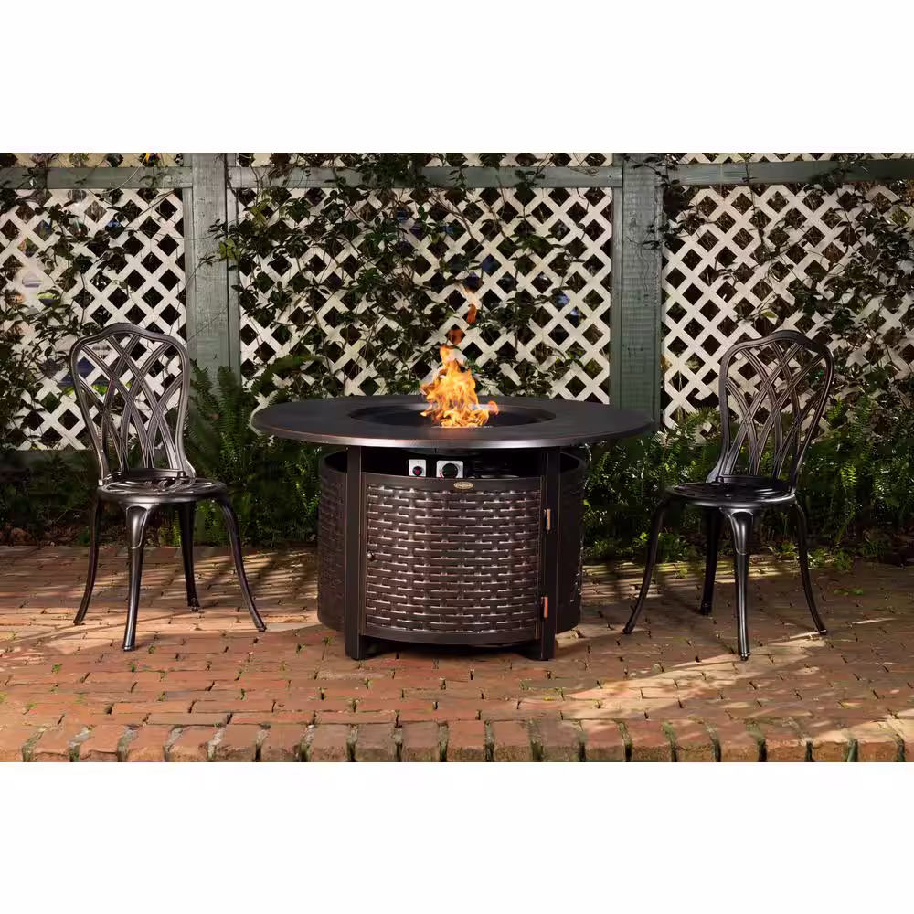 Fire Sense Florence 44 in. x 24 in. Round Aluminum Propane Fire Pit Table in Antique Bronze with Vinyl Cover