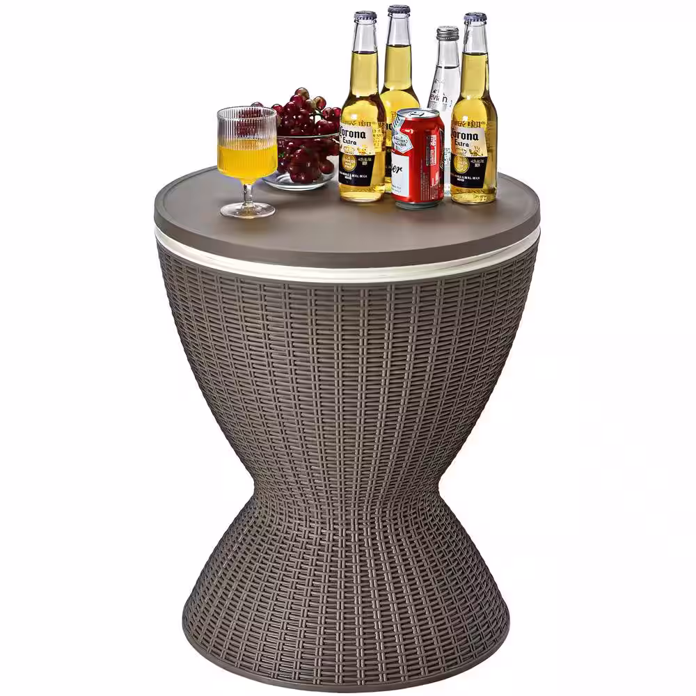 Gymax 8-Gal Patio Ice Cooler Bucket Cool Bar Side Table w/Retractable Tabletop Brown