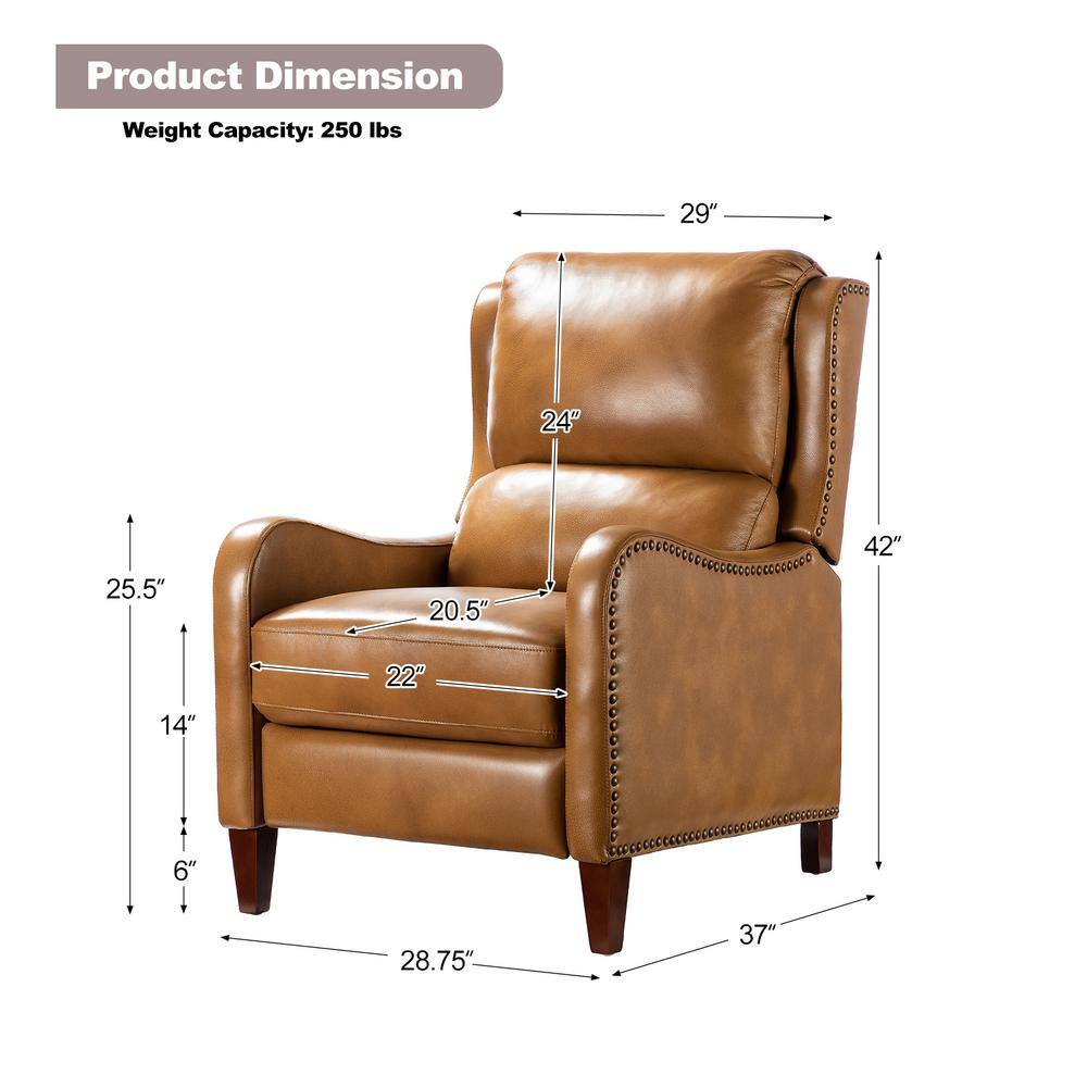 JAYDEN CREATION Hyde Modern Retro Camel Genuine Leather Wingback Recliner Upholstery Armchair With Nail Head Trim