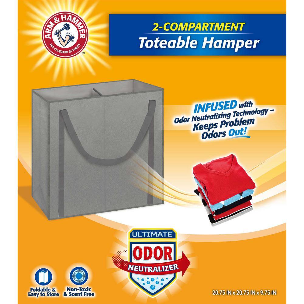 Arm and Hammer Gray Non Woven 2 Section Toteable Hamper