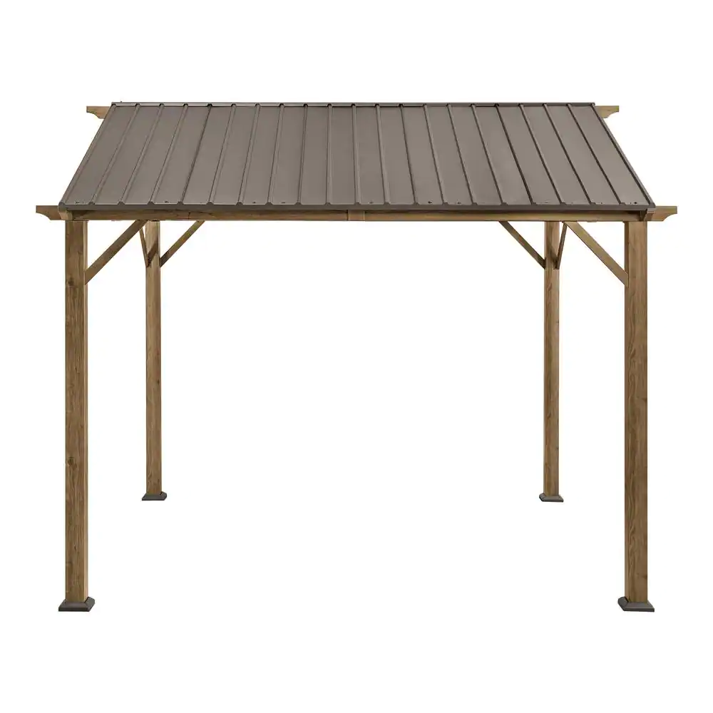 Hampton Bay Providence Place 11 ft. W x 10 ft. D Brown Hard Top Gazebo