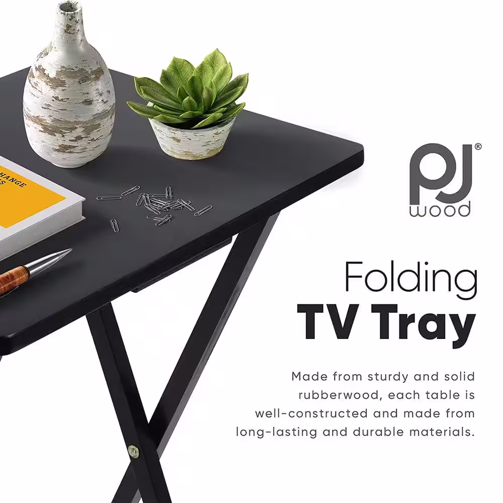 PJ wood 2.2 ft. Black Wood Folding TV Tray Tables